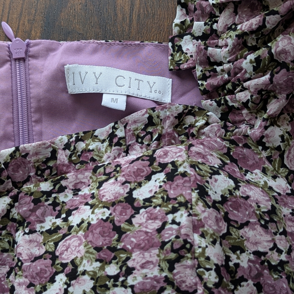 Ivy City Co. "Olivia" Floral Purple Ruffle Smocked Dress - Picture 9 of 9